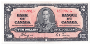 1937 2 Dollars The Bank of Canada K/R Prefix