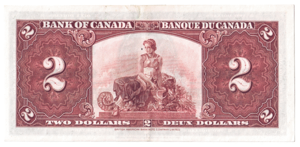 1937 2 Dollars The Bank of Canada K/R Prefix
