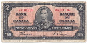 1937 2 Dollars The Bank of Canada D/R Prefix