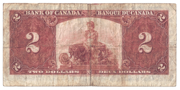 1937 2 Dollars The Bank of Canada D/R Prefix