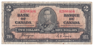 1937 2 Dollars Bank of Canada D/R Prefix