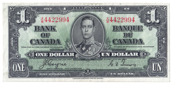 1937 1 Dollar The Bank of Canada X/M Prefix