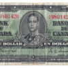 1937 1 Dollar The Bank of Canada K/N Prefix