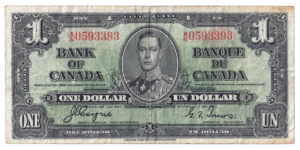 1937 1 Dollar The Bank of Canada W/N Prefix (RARE PREFIX)