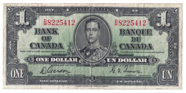 1937 1 Dollar The Bank of Canada D/M Prefix