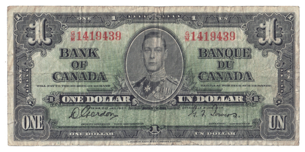 1937 1 Dollar The Bank of Canada G/M Prefix