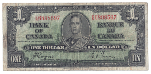 1937 1 Dollar The Bank of Canada E/N Prefix