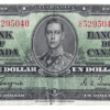1937 1 Dollar Bank of Canada U/N Prefix