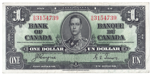 1937 1 Dollar Bank of Canada O/N Prefix