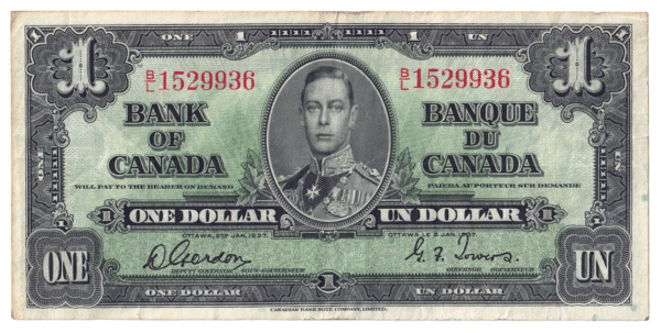 1937 1 Dollar The Bank of Canada B/L Prefix