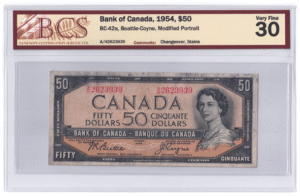 BCS Graded VF 30 1954 Canada 50 Dollars Banknote