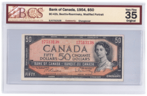 BCS Graded VF 35 1954 Canada 50 Dollars Banknote