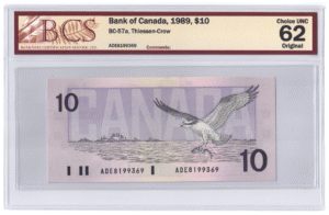 BCS Graded UNC 62 1989 Canada 10 Dollars Banknote