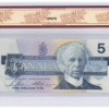 BCS Graded AU 55 1986 Canada 5 Dollars Banknote