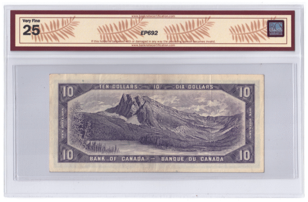 BCS Graded VF 25 1954 Canada 10 Dollars Banknote