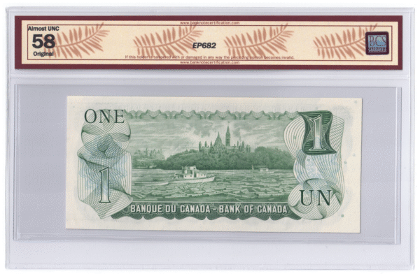 BCS Graded AU 58 1973 Canada 1 Dollar Banknote