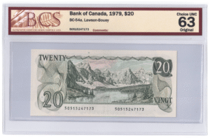 BCS Graded UNC 63 1979 Canada 20 Dollars Banknote
