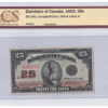 BCS Graded VF 35 1923 Canada 25 Cents Banknote