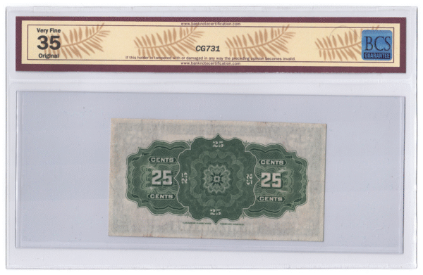 BCS Graded VF 35 1923 Canada 25 Cents Banknote