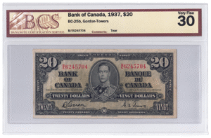 BCS Graded VF 30 1937 Canada 20 Dollars Banknote