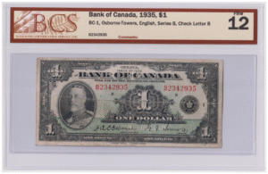 BCS Graded F 12 1935 Canada 1 Dollar Banknote