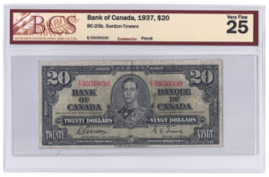 BCS Graded VF 25 1937 Canada 20 Dollars Banknote