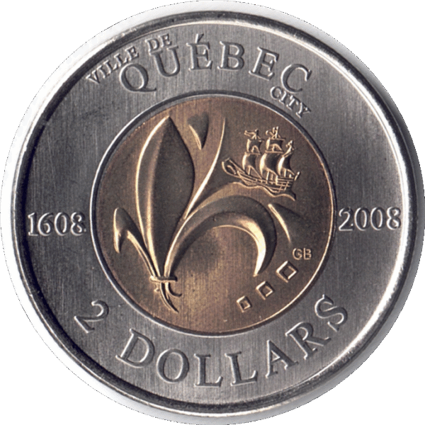 2008 Canada Quebec City Toonie (Ch#RC-385 Schön#771)