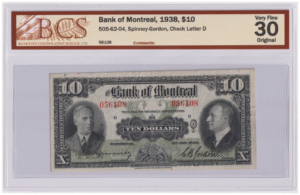 BCS Graded VF 30 1938 Canada 10 Dollars Banknote