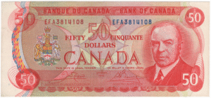 1975 AU 50 Dollars Canada EFA Prefix Crow/Bouey