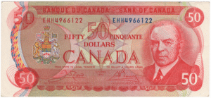 1975 EF 50 Dollars Canada EHH Prefix Crow/Bouey