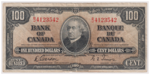 1937 100 Dollars Canada B/J Prefix
