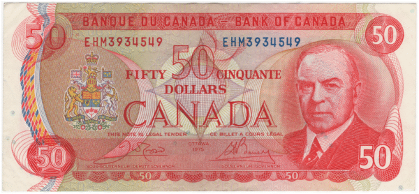 1975 EF 50 Dollars Canada EHM Prefix Crow/Bouey