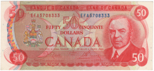 1975 EF 50 Dollars Canada EFA Prefix Crow/Bouey