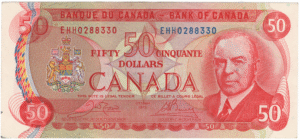 1975 EF 50 Dollars Canada EHH Prefix Crow/Bouey