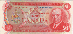 1975 EF 50 Dollars Canada EHM Prefix Crow/bouey