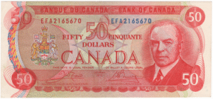1975 EF 50 Dollars Canada EFA Prefix Crow/Bouey