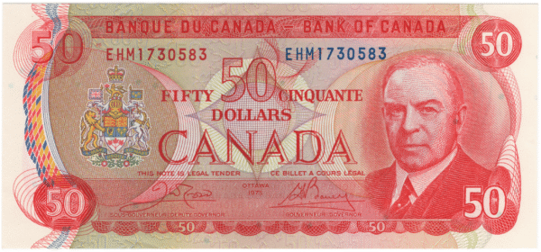 1975 Canada 2X Consecutive 50 Dollars EHM Prefix Crow/Bouey