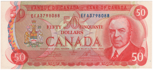 1975 Canada 50 Dollars EFA Prefix Crow/Bouey UNC