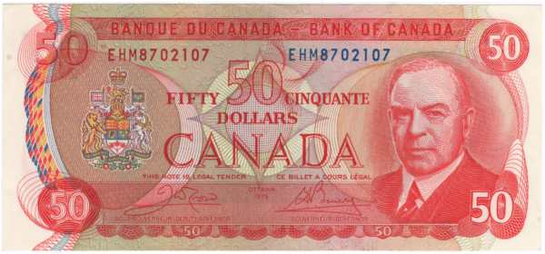 1975 Canada 50 Dollars EHM Prefix Crow/Bouey AU