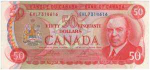 1975 Canada 50 Dollars EHL Prefix Crow/Bouey EF
