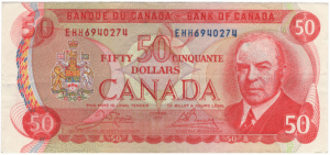 1975 Canada 50 Dollars EHH Prefix Crow/Bouey EF