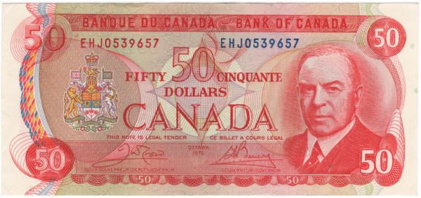 1975 Canada 50 Dollars EHJ Prefix Crow/Bouey AU