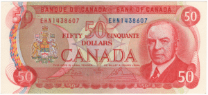 1975 Canada 50 Dollars EHN Prefix Crow/Bouey UNC