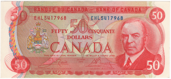 1975 Canada 50 Dollars EHL Prefix Crow/Bouey AU