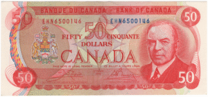 1975 Canada 50 Dollars EHN Prefix Crow/Bouey UNC