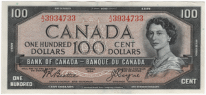 1954 Canada 100 Dollars A/J Prefix Beattie/Coyne AU