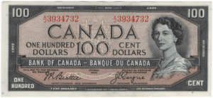 1954 EF Canada 100 Dollars A/J Prefix Beattie/Coyne