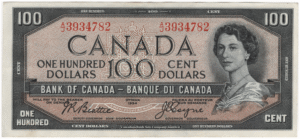 1954 Canada 100 Dollars A/J Prefix Beattie/Coyne AU
