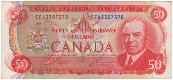 1975 EF 50 Dollars Canada EFA Prefix Crow/Bouey