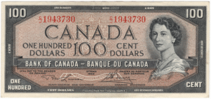 1954 Canada 100 Dollars CJ Prefix Lawson/Bouey EF